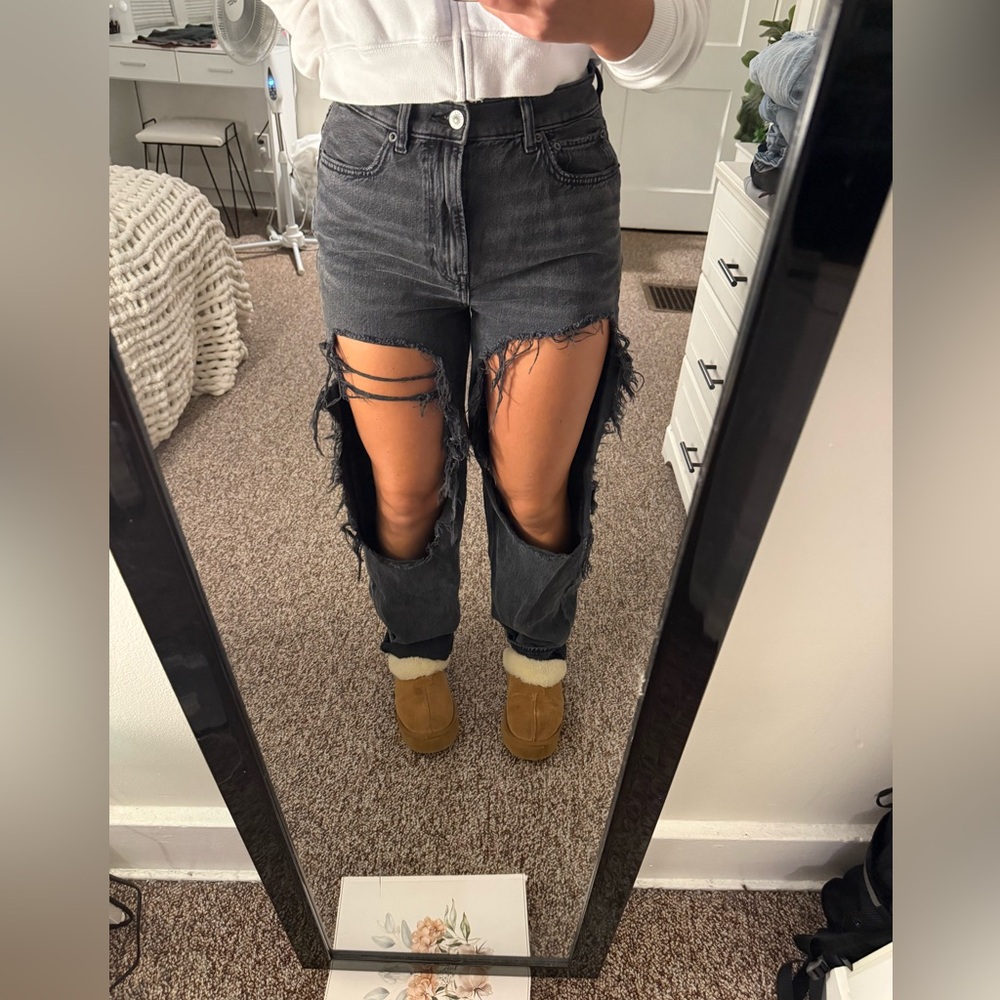 American Eagle Outfitters Gray Straight Leg distressed Jeans